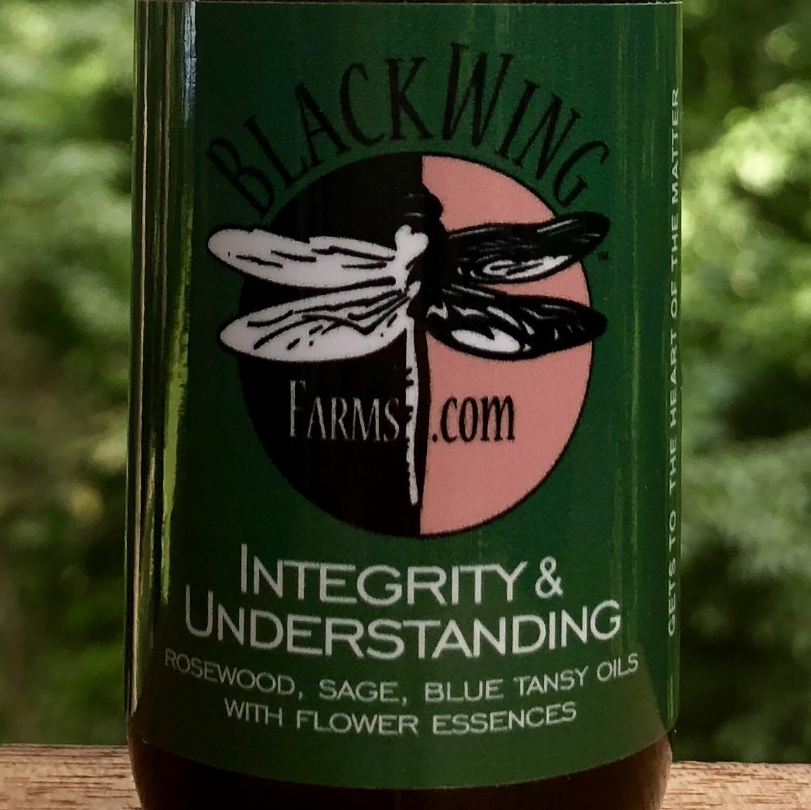 Label of Integrity and Understanding Spray Bottle of Sage + Blue Tansy essential oils with complimenting Flower Essences to create "Liquid Smudge"
