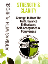 BlackWing Farms' Label for Strength & Clarity Lemongrass Essential Oil + Flower Essences Blend for Pick Me Up and Focus