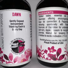 Label for Dawn - Pure Essential Oil + Homeopathic Flower Essences Blend Spray