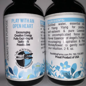 BlackWing Farms Label Lavender + Ylang Ylang Essential Oils Blend + Flower Essences to Encourage Creativity